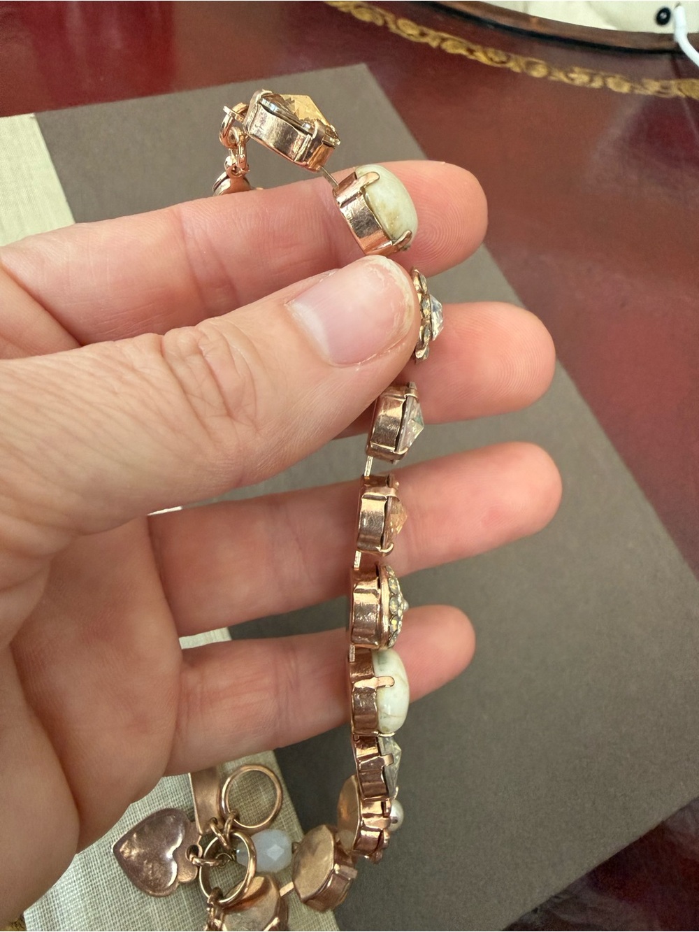 Mariana Jewelry Rose Gold and Ivory Mineral Stones Crystal Bracelet Color M3911 - Picture 6 of 8